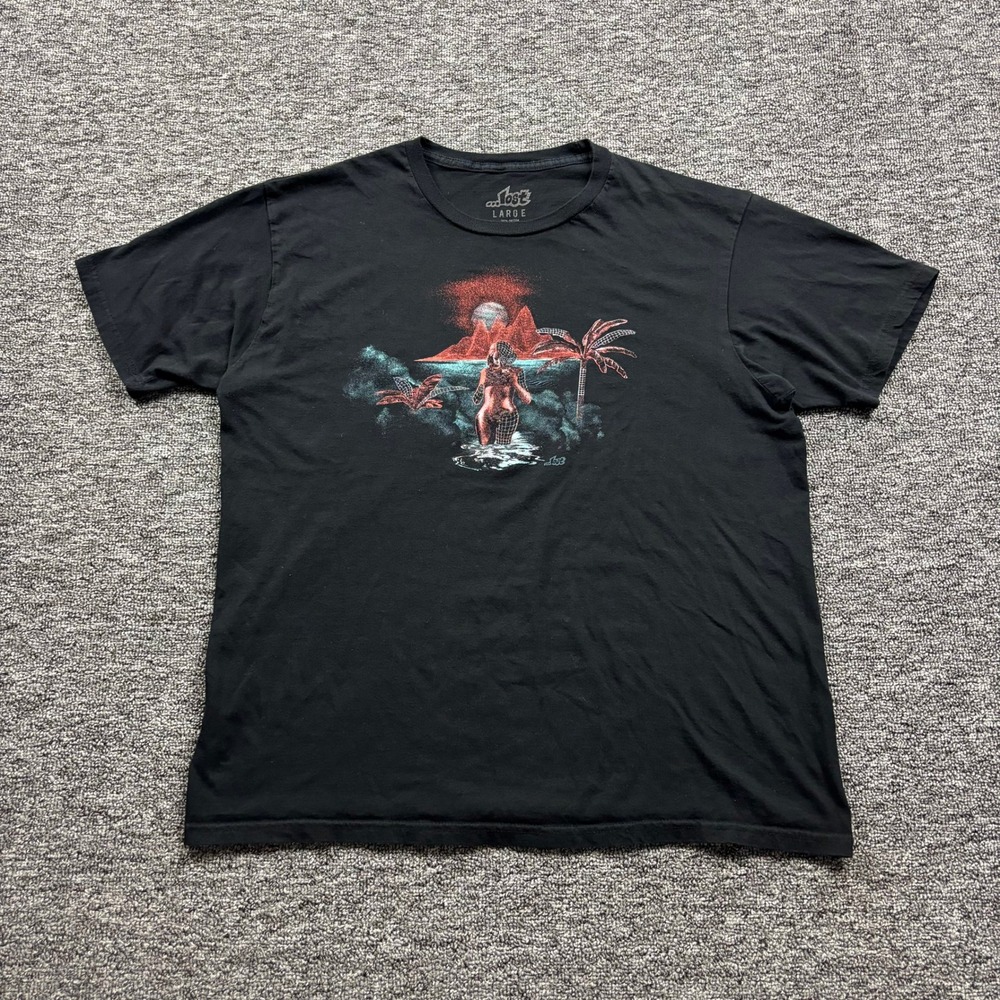 Skate Y2K Lost Enterprises Surf Pinup Girl Graphic Black T-Shirt Size Large